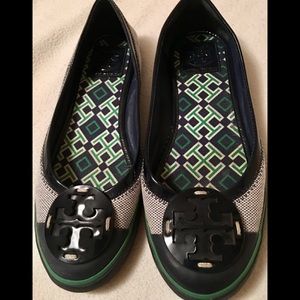 Tory Burch Channing Canvas/Leather Flats. Size 7.